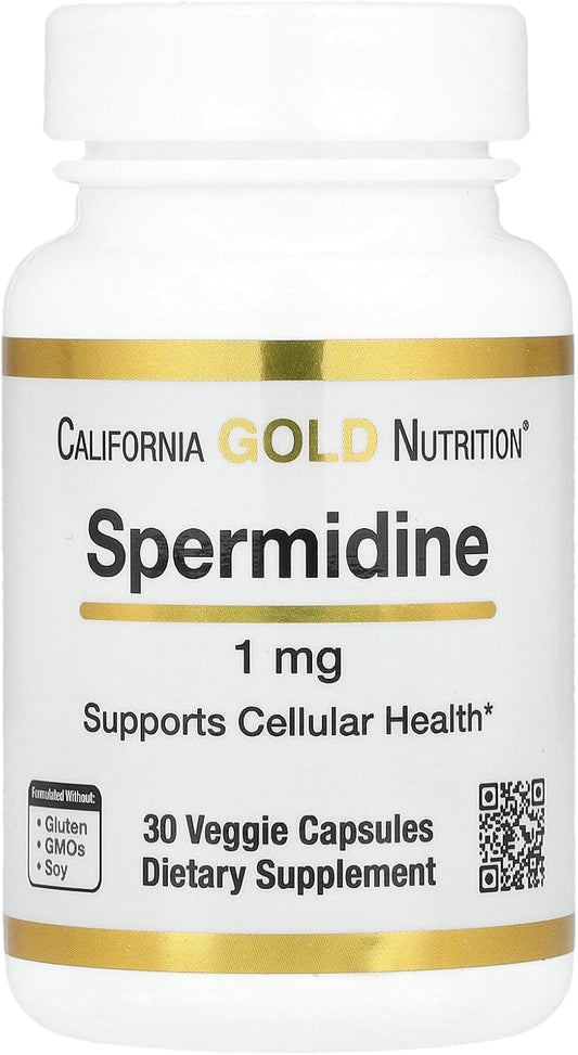 California Gold Nutrition Spermidine Capsules - Rice Germ Extract, 1mg, 30 Vegetarian Capsules