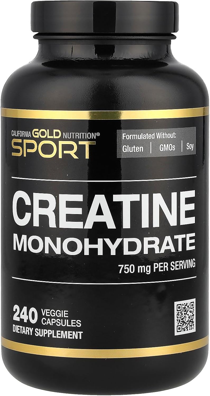 California Gold Nutrition Sport Creatine 750mg 240 Veggie Capsules for Endurance & Muscle Growth