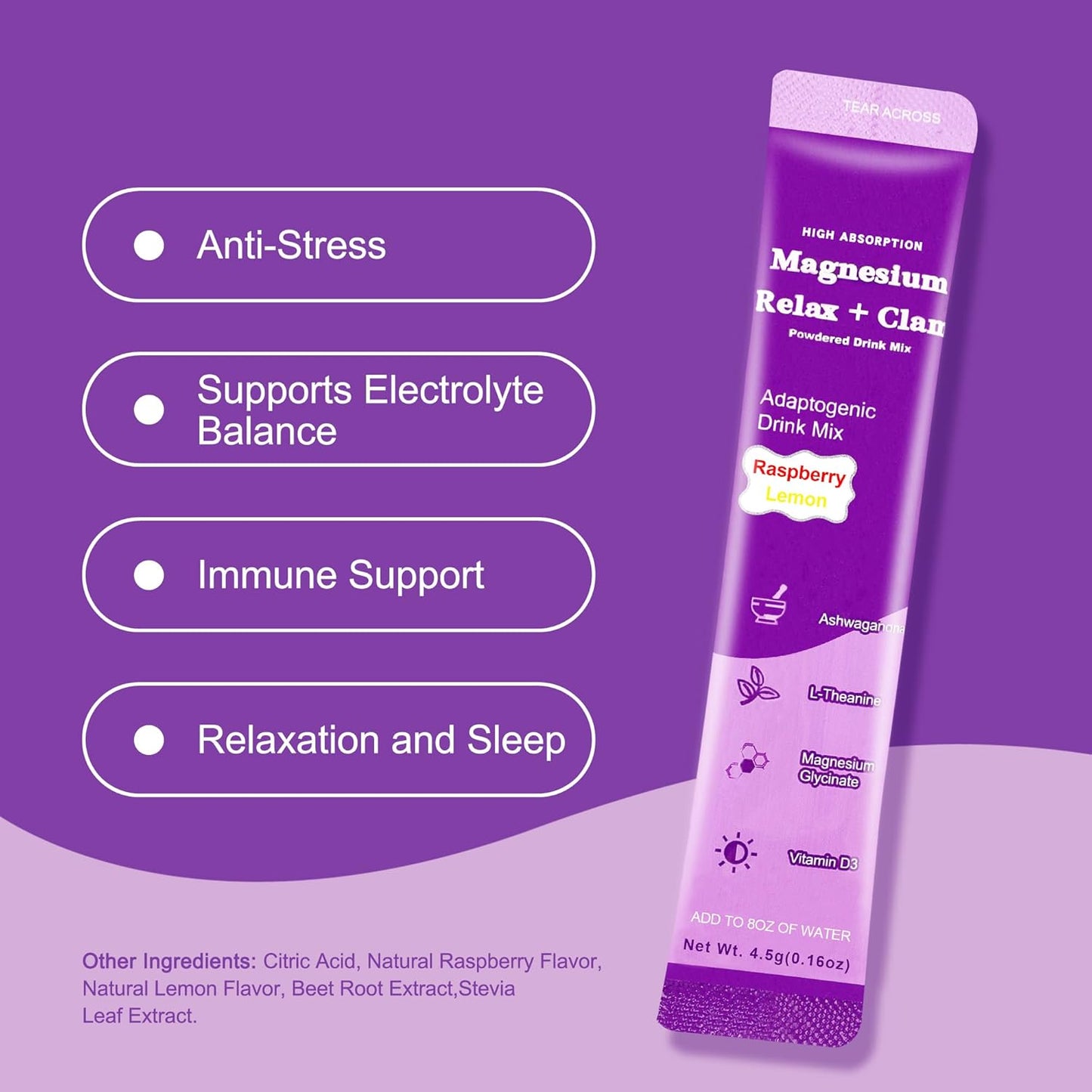 Calm Magnesium Powder with L-Theanine and Ashwagandha for Relaxation and Sleep - 20 Packets
