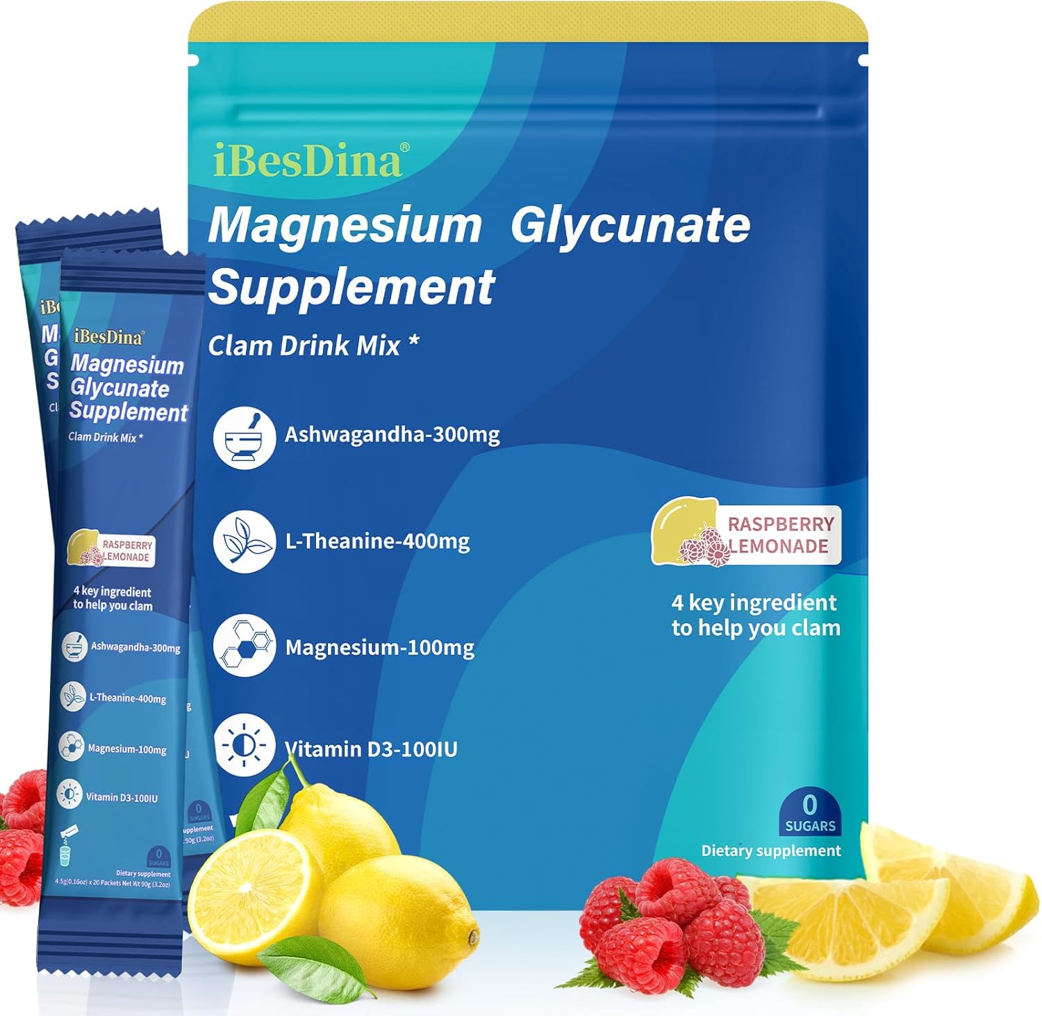 Calm Raspberry Lemonade Drink Mix with Adaptogenic Supplements for Women, 20 On The Go Packets