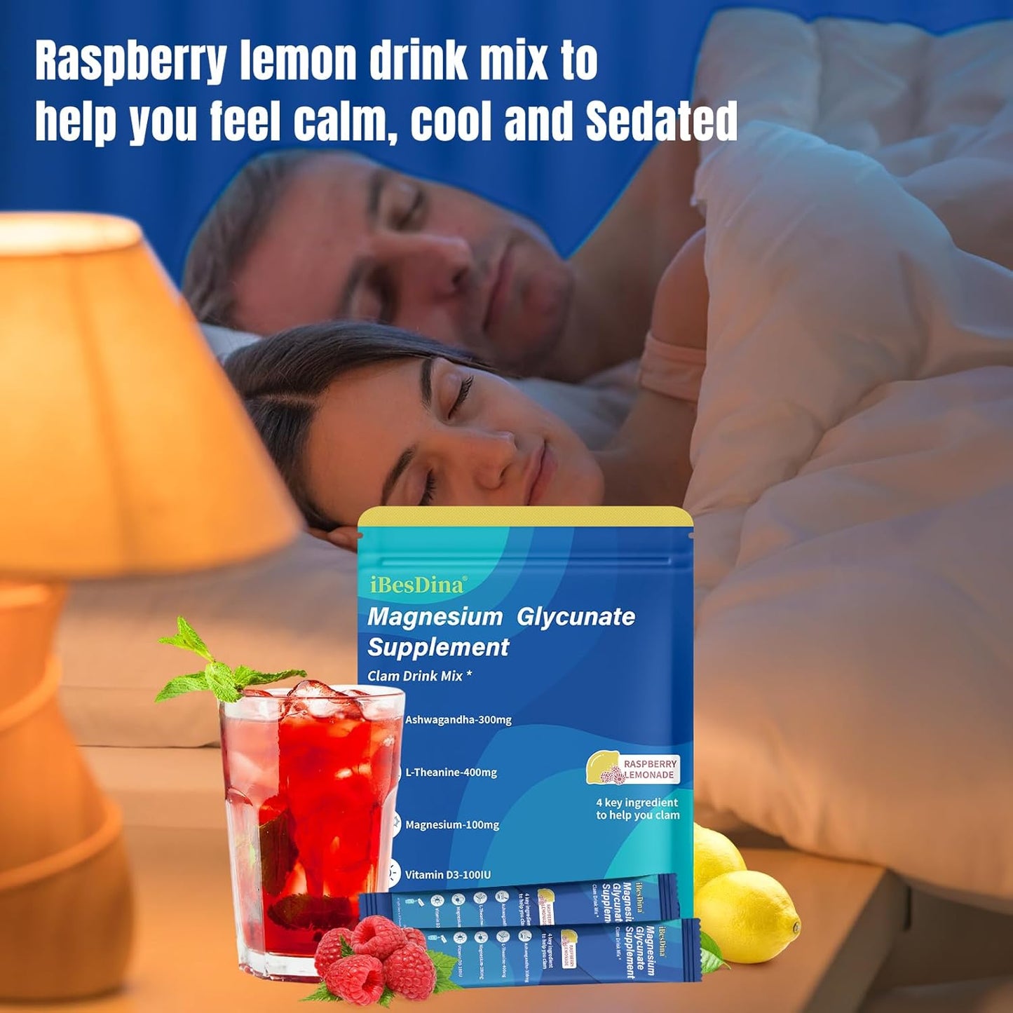 Calm Raspberry Lemonade Drink Mix with Adaptogenic Supplements for Women, 20 On The Go Packets