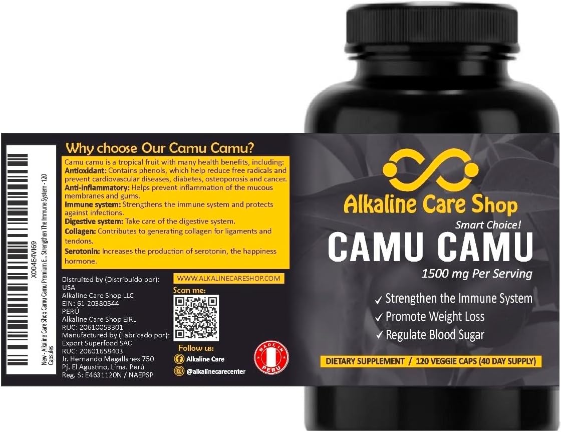 Camu Camu Capsules 1500mg - Alkaline Care Vitamin C Supplement for Immune & Anti-Aging Support