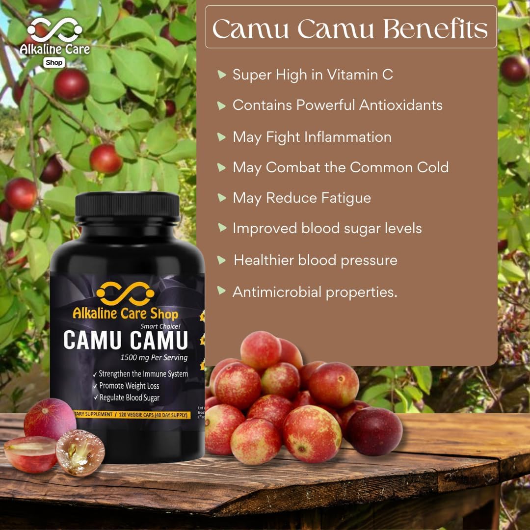 Camu Camu Capsules 1500mg - Alkaline Care Vitamin C Supplement for Immune & Anti-Aging Support
