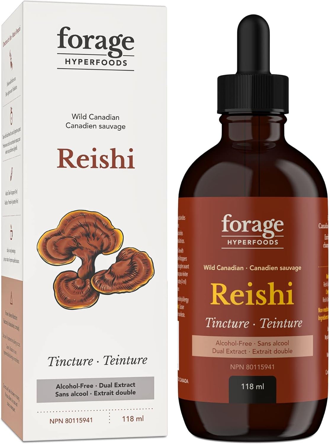 Canadian Wild Reishi Mushroom Liquid Supplement Extract Tincture - Alcohol-Free Superfood for Immune Support, Stress Relief - 118ML