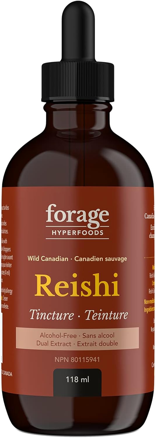 Canadian Wild Reishi Mushroom Liquid Supplement Extract Tincture - Alcohol-Free Superfood for Immune Support, Stress Relief - 118ML