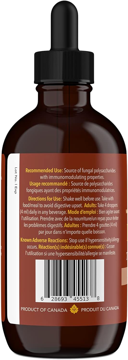 Canadian Wild Reishi Mushroom Liquid Supplement Extract Tincture - Alcohol-Free Superfood for Immune Support, Stress Relief - 118ML