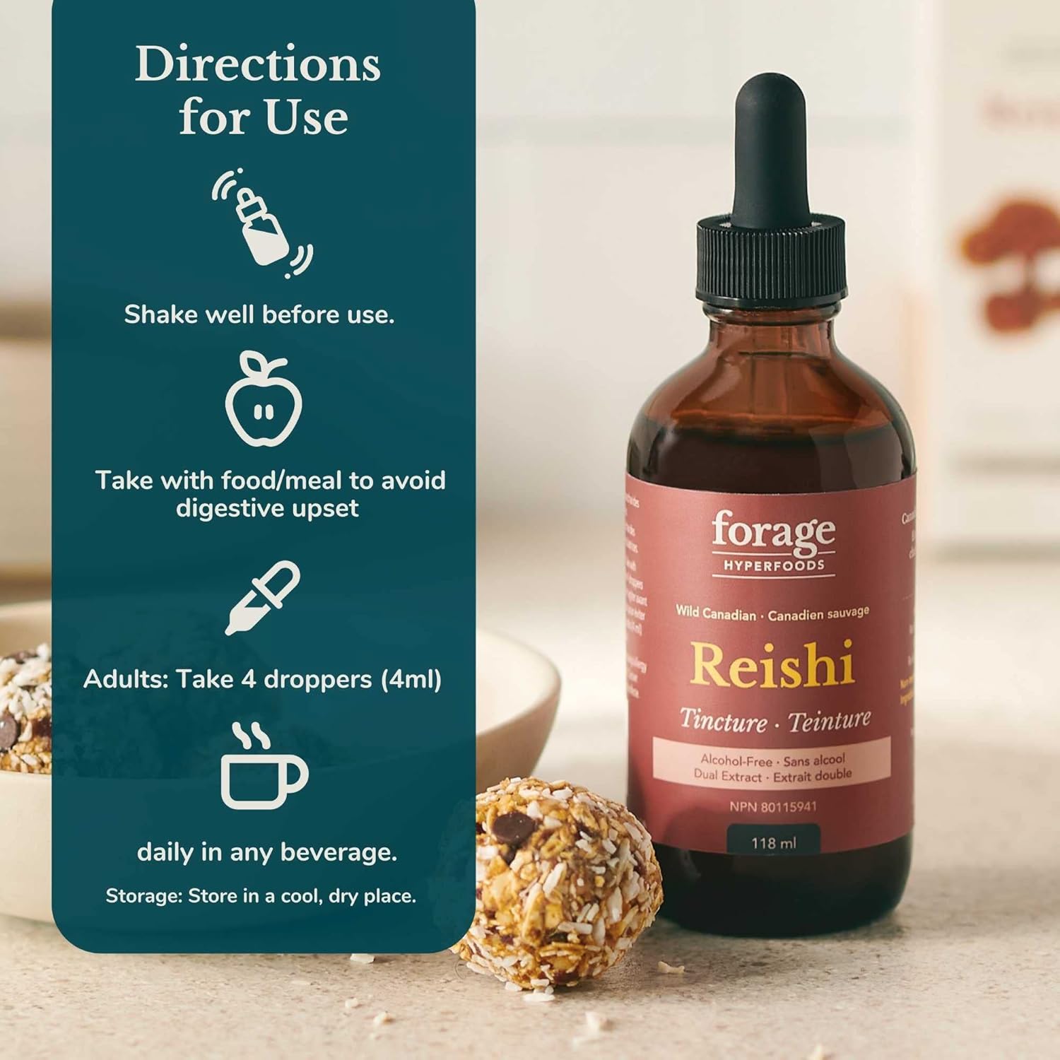 Canadian Wild Reishi Mushroom Liquid Supplement Extract Tincture - Alcohol-Free Superfood for Immune Support, Stress Relief - 118ML