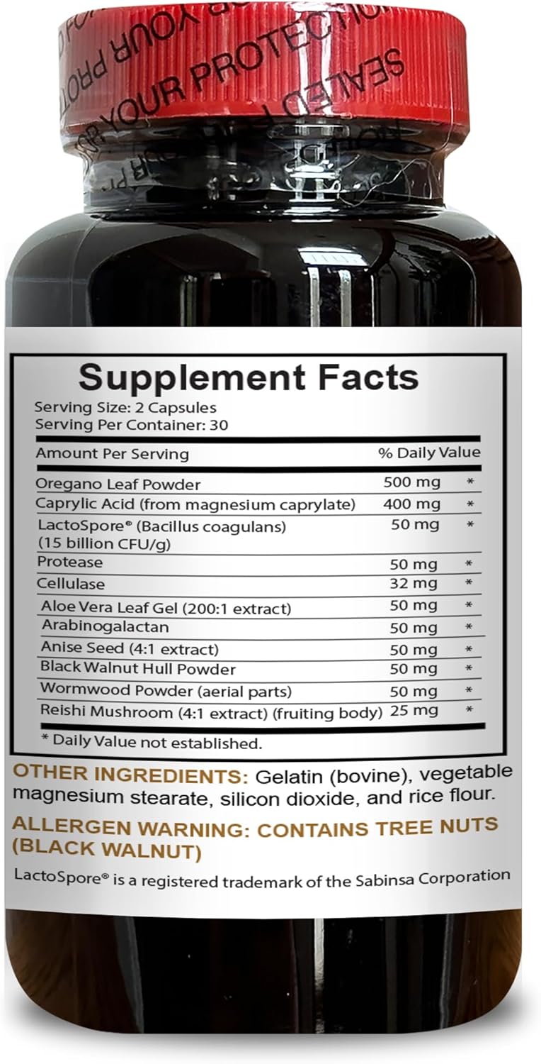 Candida Cleanse Support Supplement with Oregano and Caprylic Acid - Immune System Booster - 60 Capsules