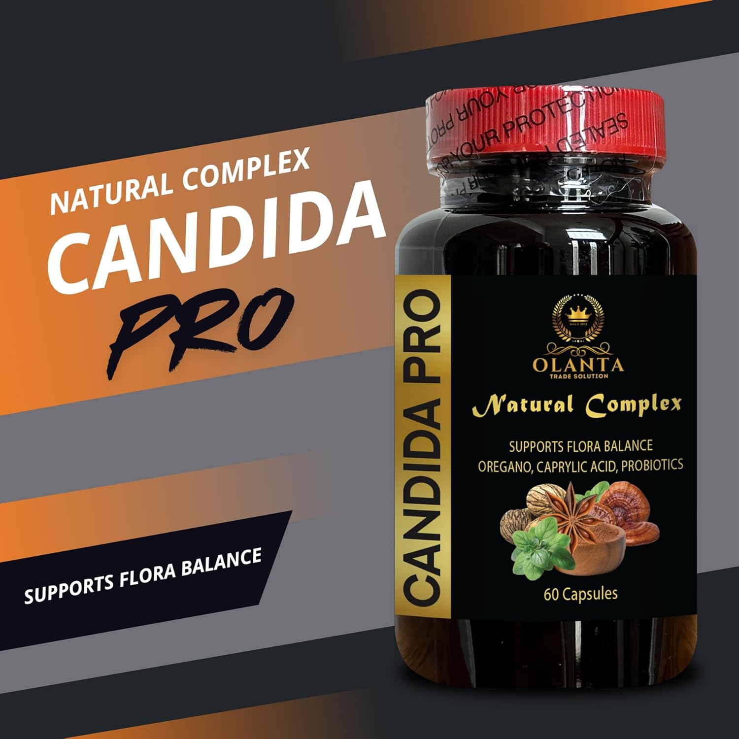 Candida Cleanse Support Supplement with Oregano and Caprylic Acid - Immune System Booster - 60 Capsules