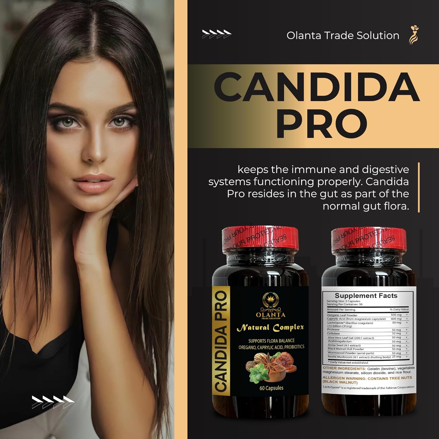 Candida Support Supplement with Probiotics, Wormwood, Aloe Vera, Oregano Leaf, Caprylic Acid - 1 Bottle