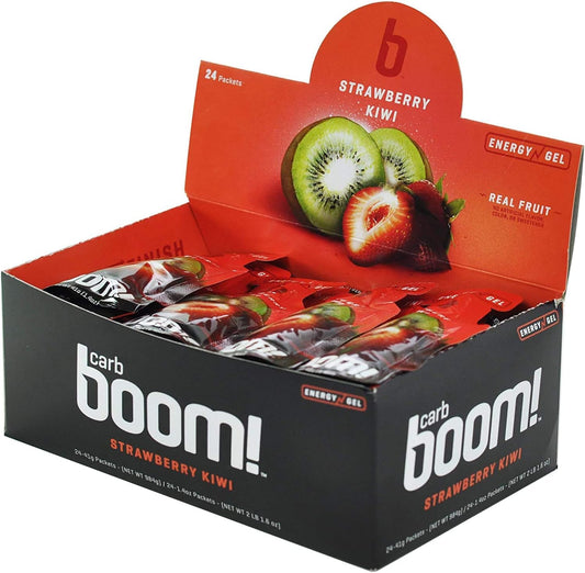 Carb Boom Energy Gel Variety Pack - 24 Natural Fruit-Flavored Gels for Cycling and Running