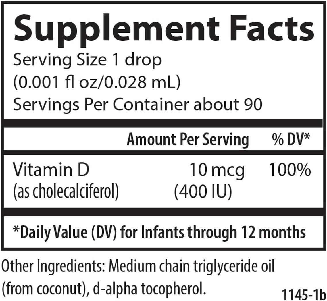 Carlson Baby Vegetarian Liquid Vitamin D Drops - Plant-Based Super Daily D3 for Infants & Toddlers - 400 IU (10 mcg) per Drop - Algae Sourced - Unflavored - 90 Drops