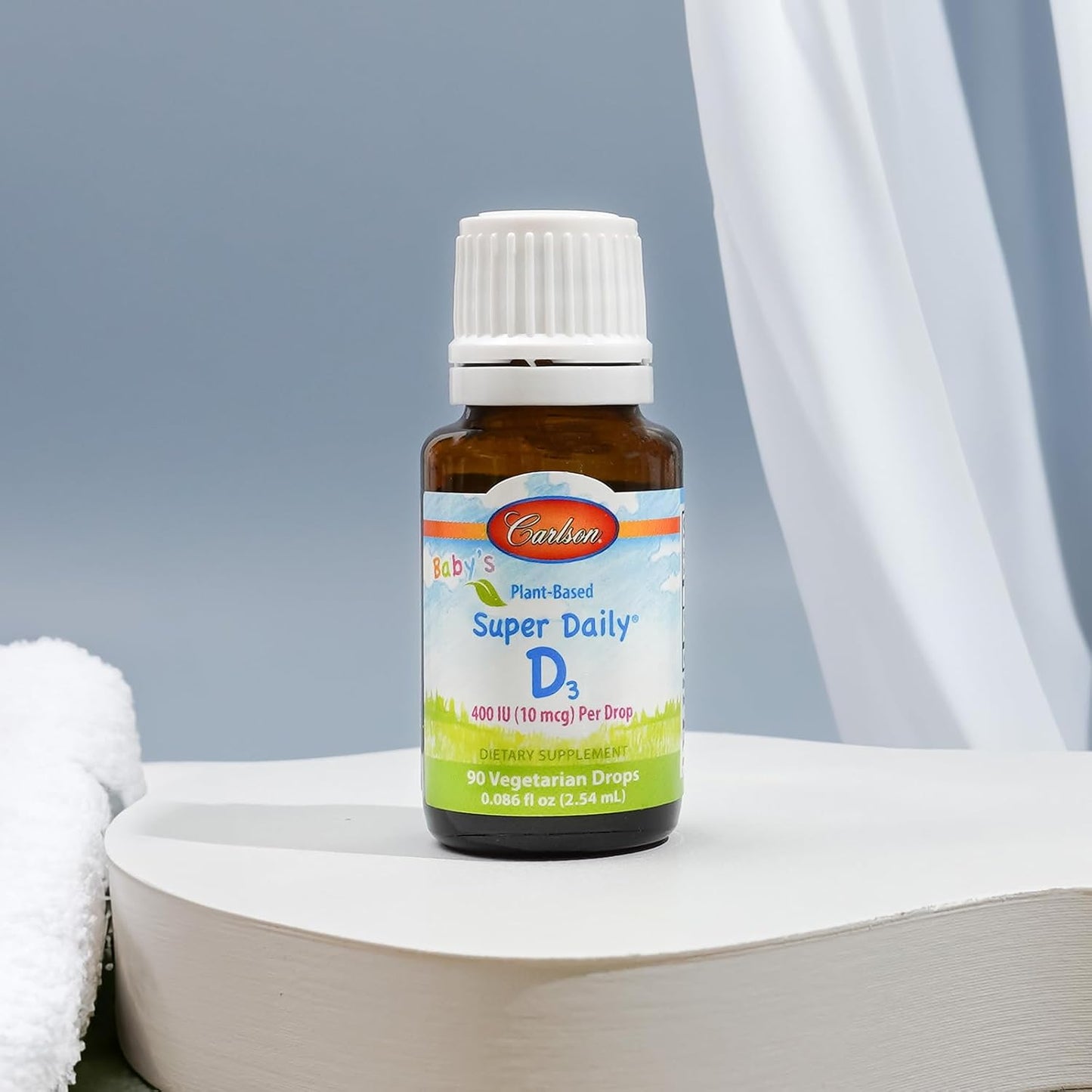 Carlson Baby Vegetarian Liquid Vitamin D Drops - Plant-Based Super Daily D3 for Infants & Toddlers - 400 IU (10 mcg) per Drop - Algae Sourced - Unflavored - 90 Drops