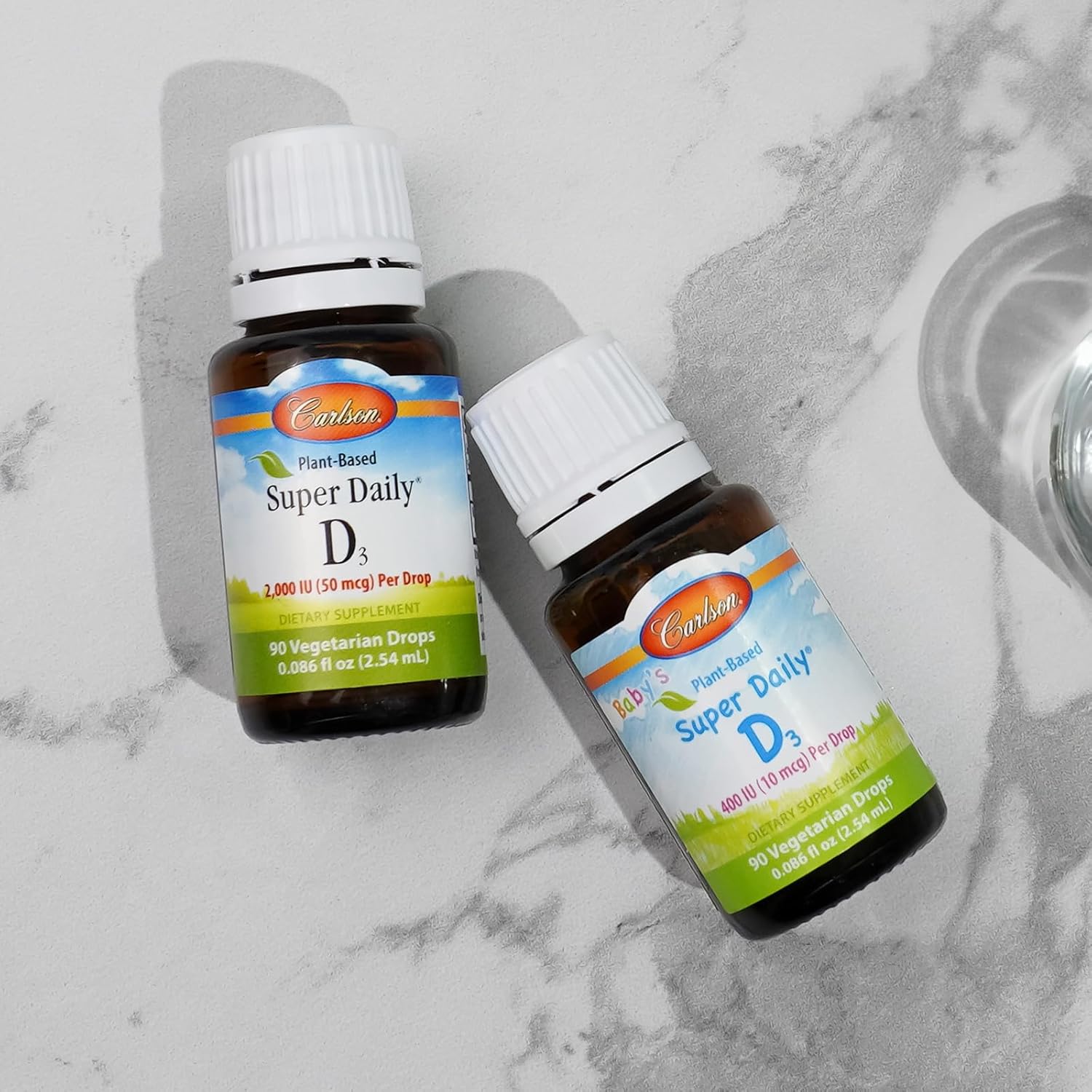Carlson Baby Vegetarian Liquid Vitamin D Drops - Plant-Based Super Daily D3 for Infants & Toddlers - 400 IU (10 mcg) per Drop - Algae Sourced - Unflavored - 90 Drops