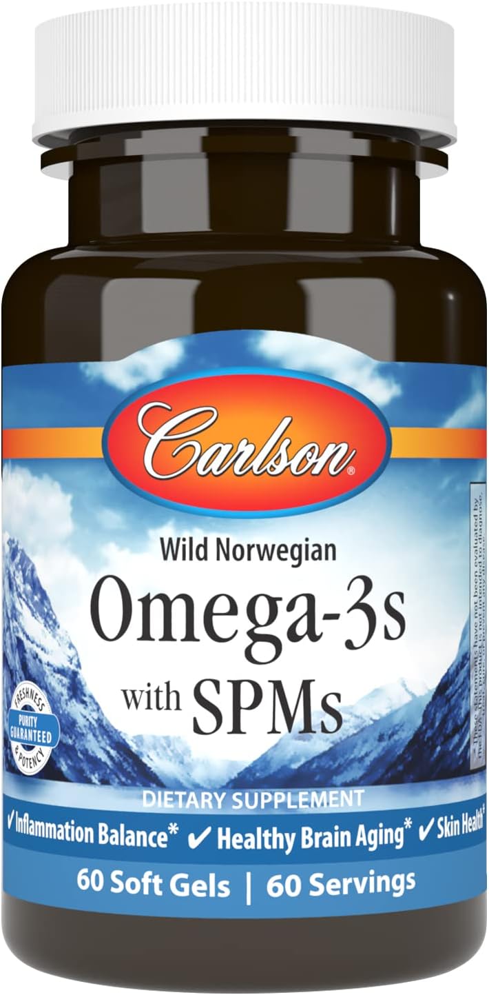 Carlson Omega-3s with SPMs and Phospholipid Omega-3s for Healthy Brain Aging - 60 Soft Gels