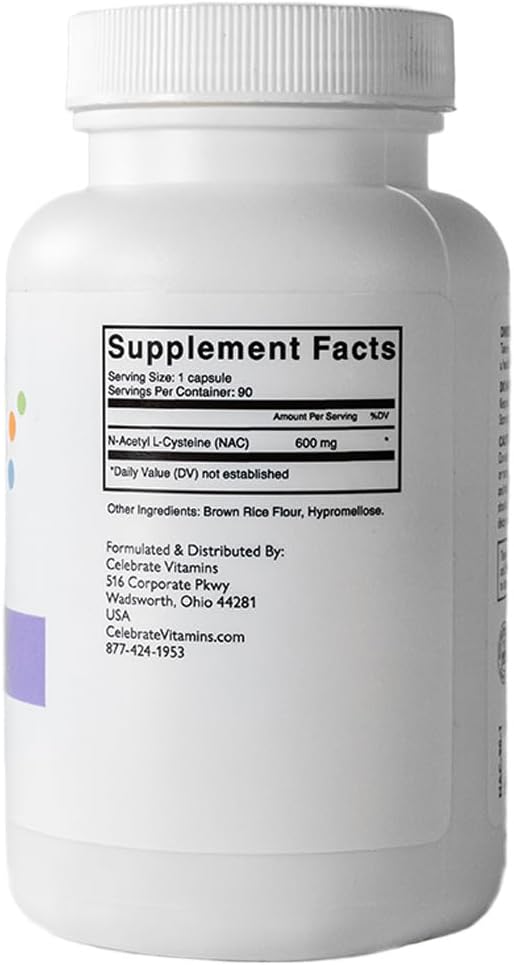 Celebrate Vitamins NAC Supplement - Gluten Free & Non-GMO - 600mg Capsules - 90 Count