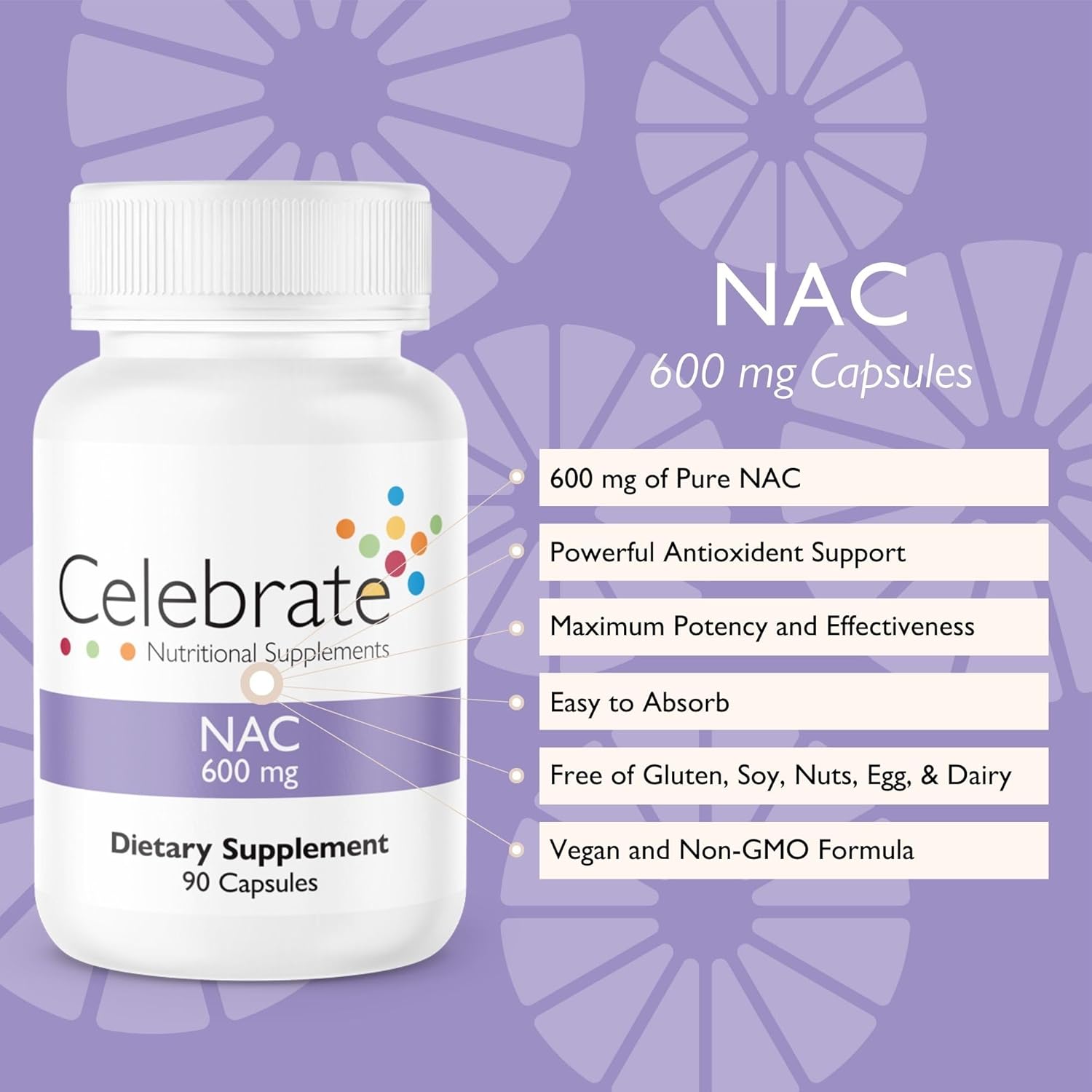 Celebrate Vitamins NAC Supplement - Gluten Free & Non-GMO - 600mg Capsules - 90 Count