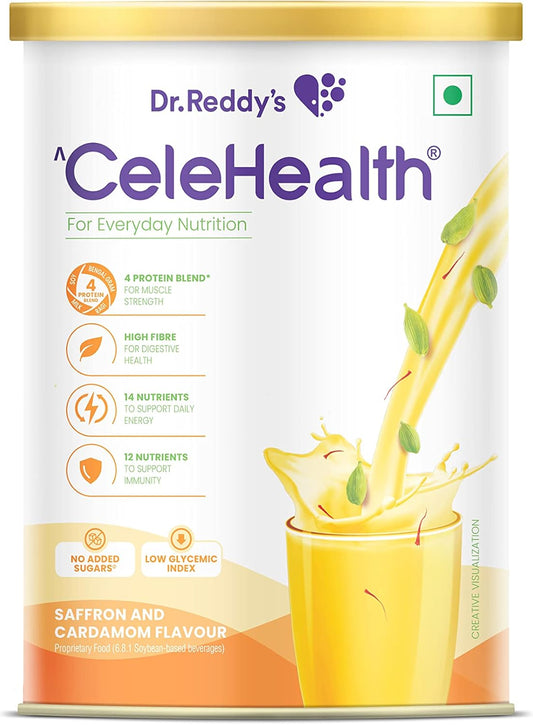 Celehealth Nutritional Drink with Protein for Daily Use - Low Glycemic Index, Zero Sugar, Saffron & Cardamom Flavor - 400g