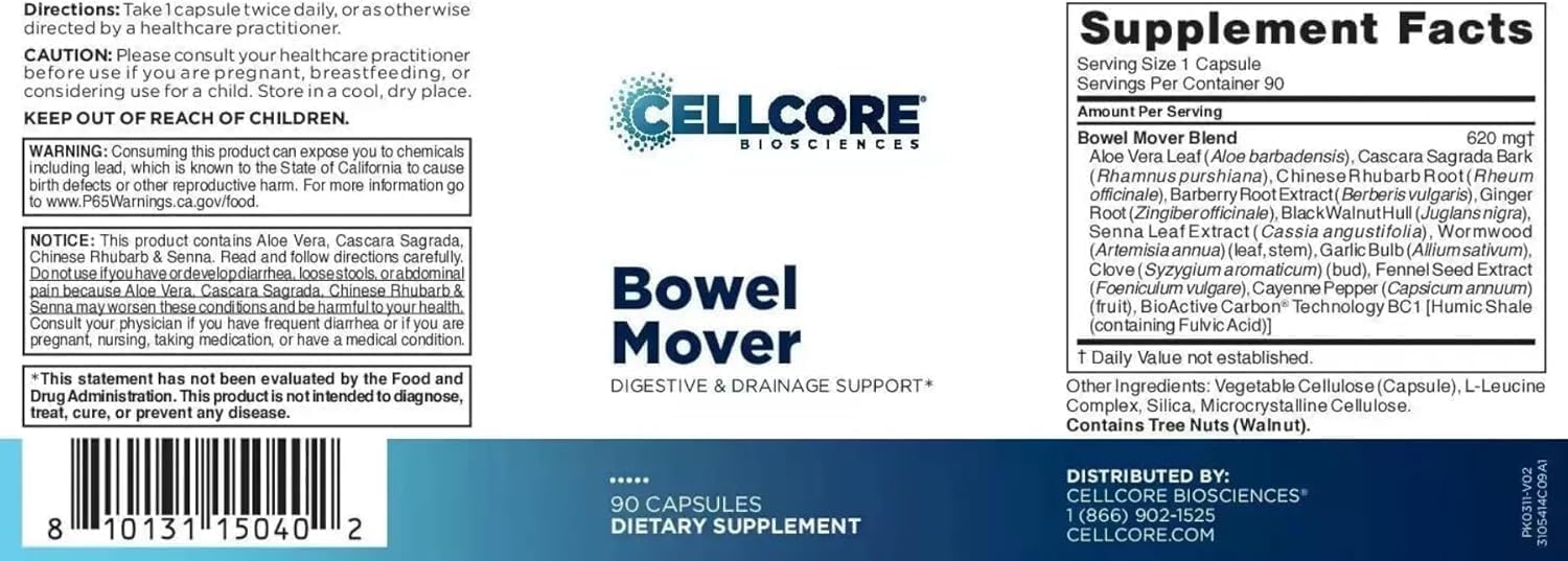 Cellcore Biosciences Bowel Mover Capsules for Digestive and Drainage Support - 90 Count