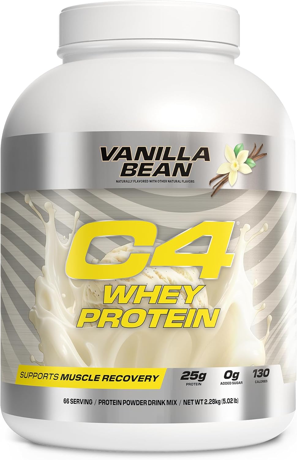 Cellucor C4 Vanilla Bean Whey Protein Powder - 25g Protein, 0g Sugar, 130 Calories, Muscle Recovery Support, 66 Servings