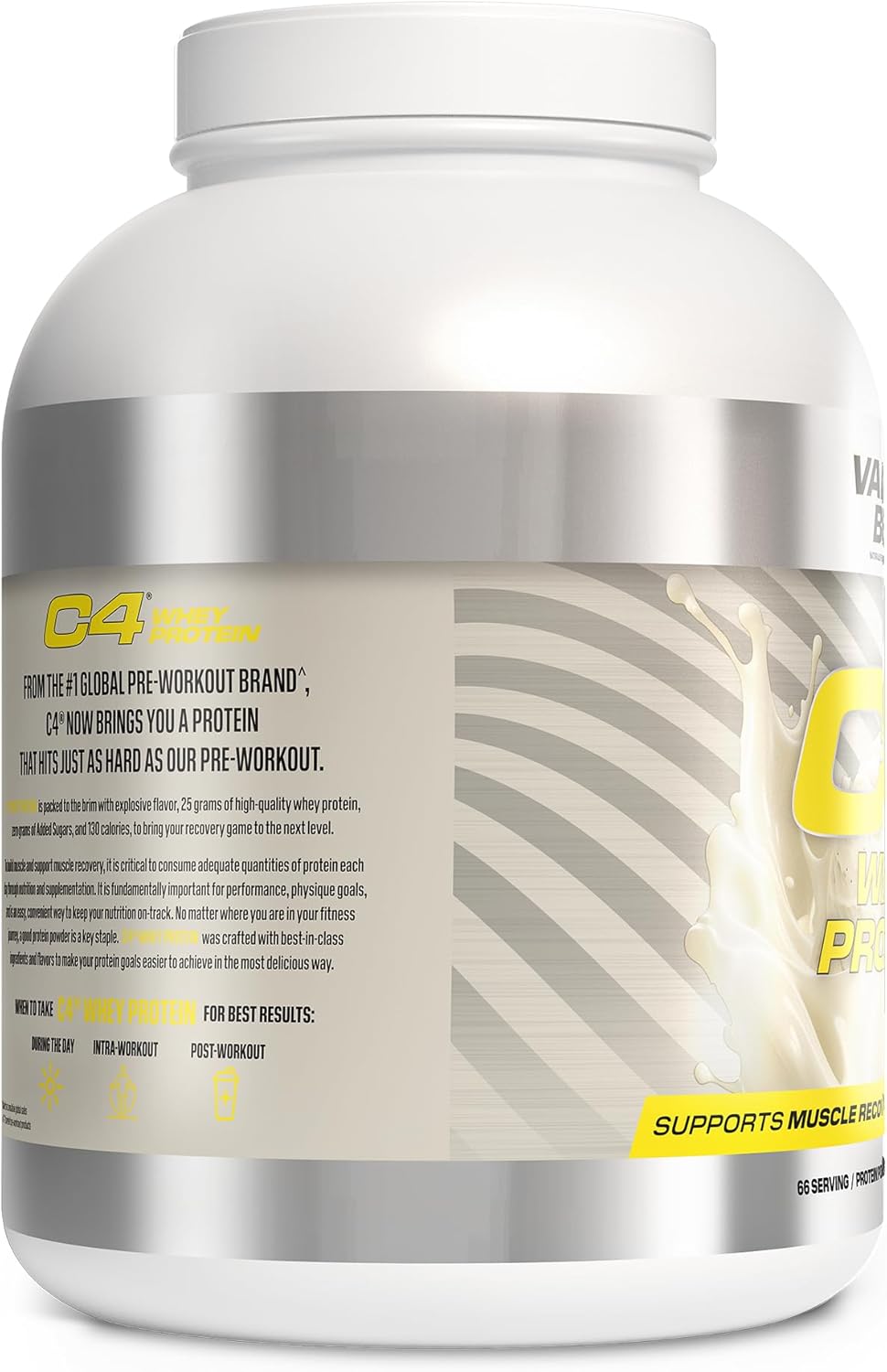 Cellucor C4 Vanilla Bean Whey Protein Powder - 25g Protein, 0g Sugar, 130 Calories, Muscle Recovery Support, 66 Servings