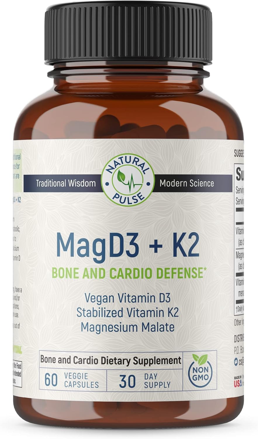 Cellular Energy & Cardiovascular Support Supplement with Magnesium, Vitamin D3, and Vitamin K2 - 90 Vegan Capsules