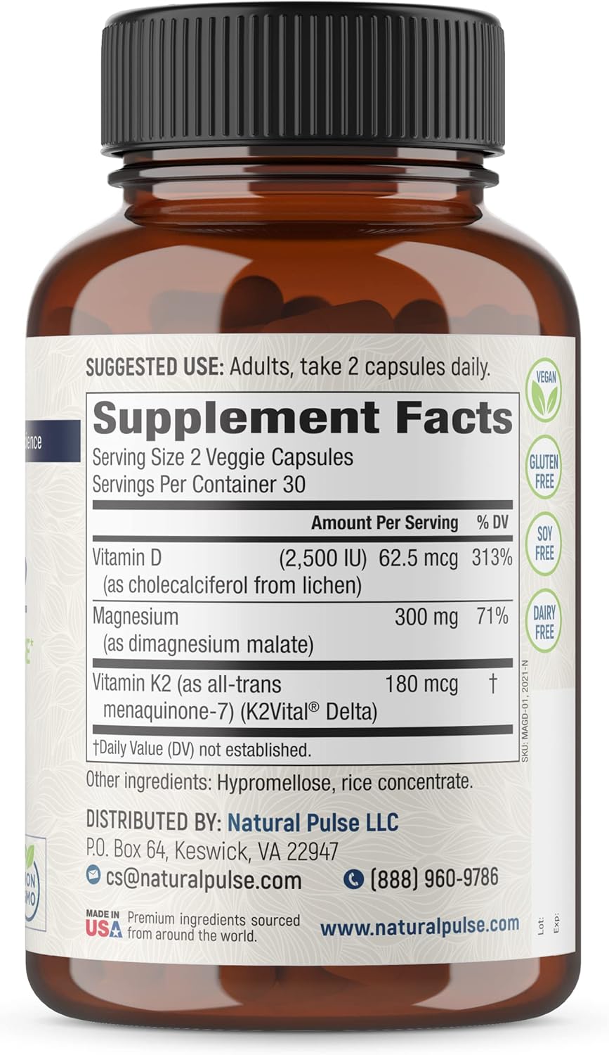 Cellular Energy & Cardiovascular Support Supplement with Magnesium, Vitamin D3, and Vitamin K2 - 90 Vegan Capsules