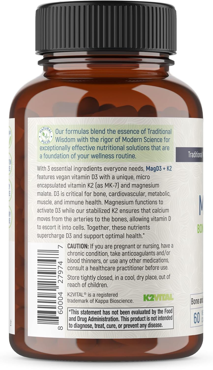 Cellular Energy & Cardiovascular Support Supplement with Magnesium, Vitamin D3, and Vitamin K2 - 90 Vegan Capsules
