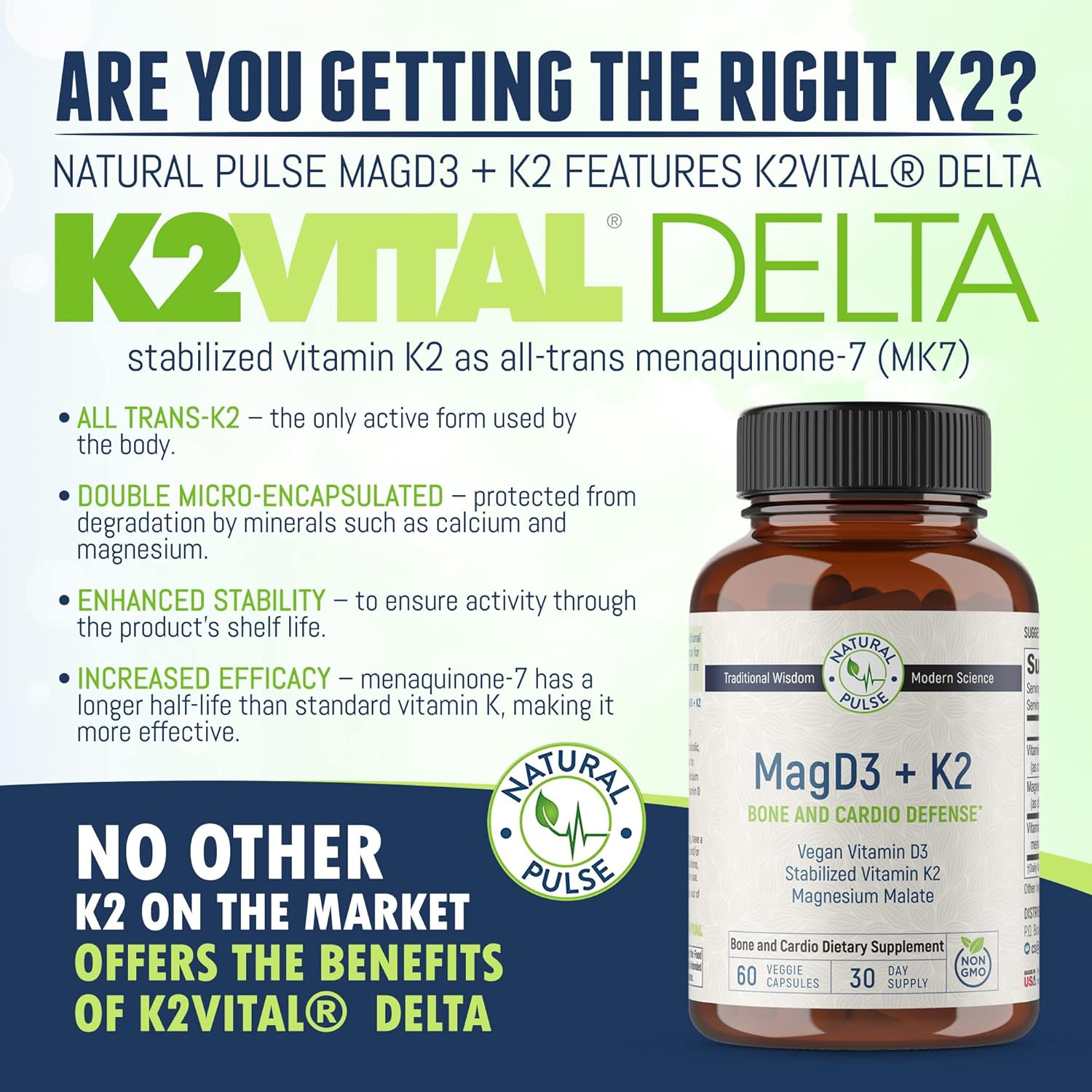 Cellular Energy & Cardiovascular Support Supplement with Magnesium, Vitamin D3, and Vitamin K2 - 90 Vegan Capsules