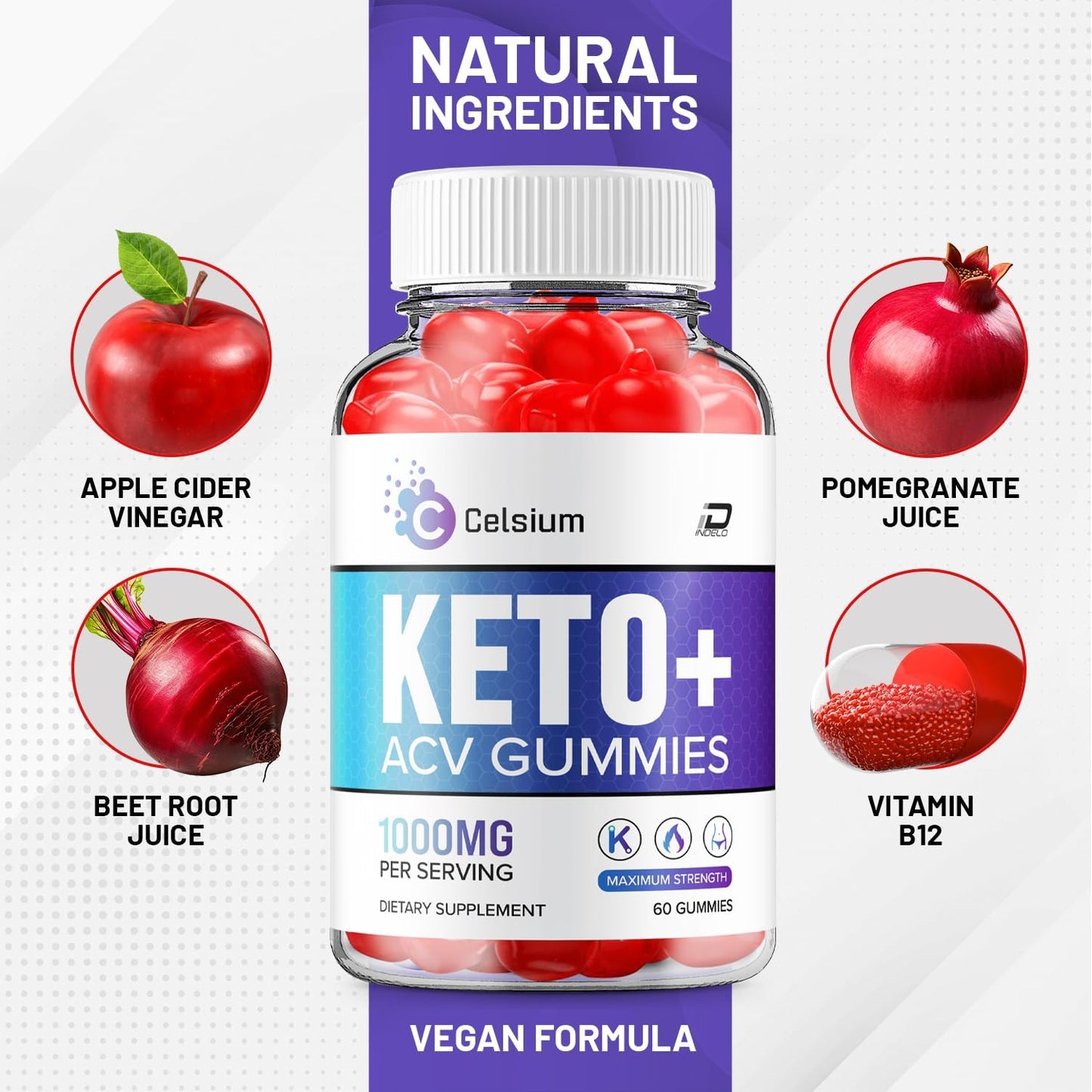 Celsium ACV Gummies Supplement - Apple Cider Vinegar + Celsium Keto Gummies with Vitamin B12 (5 Pack - 300 Gummies)