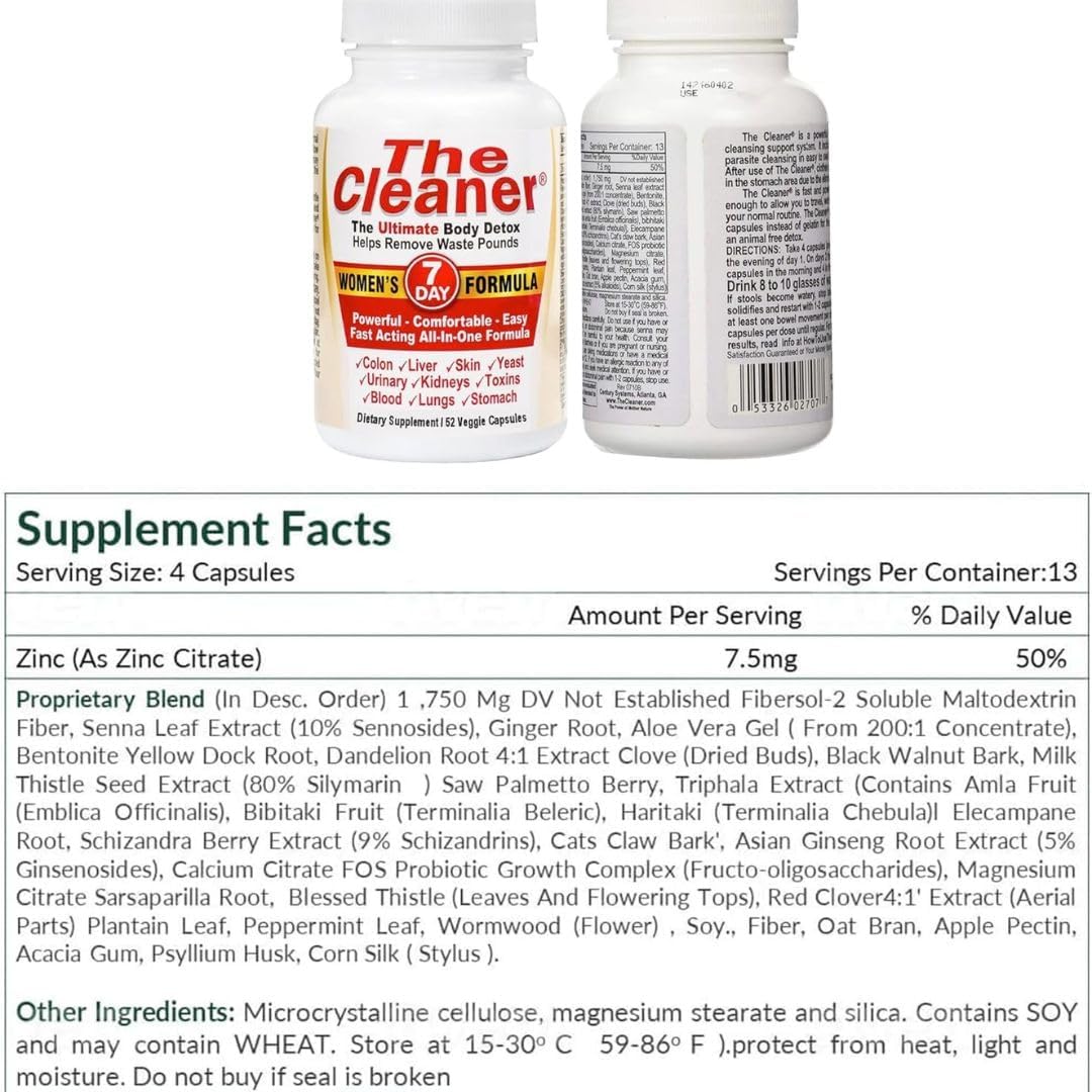 CenturySystemsBrand The Cleaner Detox - 52 Capsules, 7-Day Women's Formula for Complete Internal Cleansing & Digestive Health