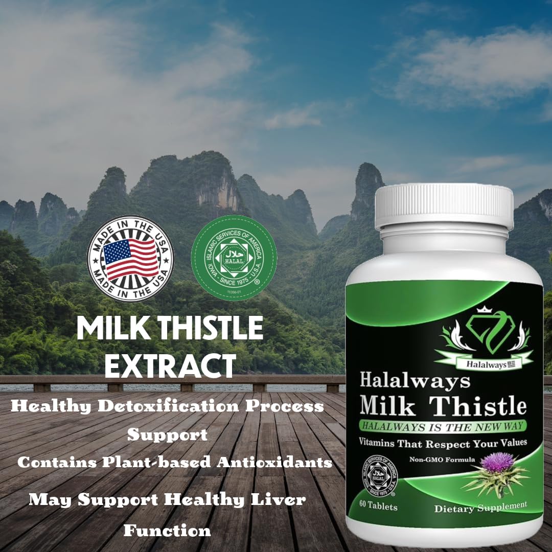 Certified Halal Milk Thistle Liver Detox Supplement for Men & Women - Gentle Herbal Cleanse for Liver Health - Non-GMO Formula by HalalwaysUS