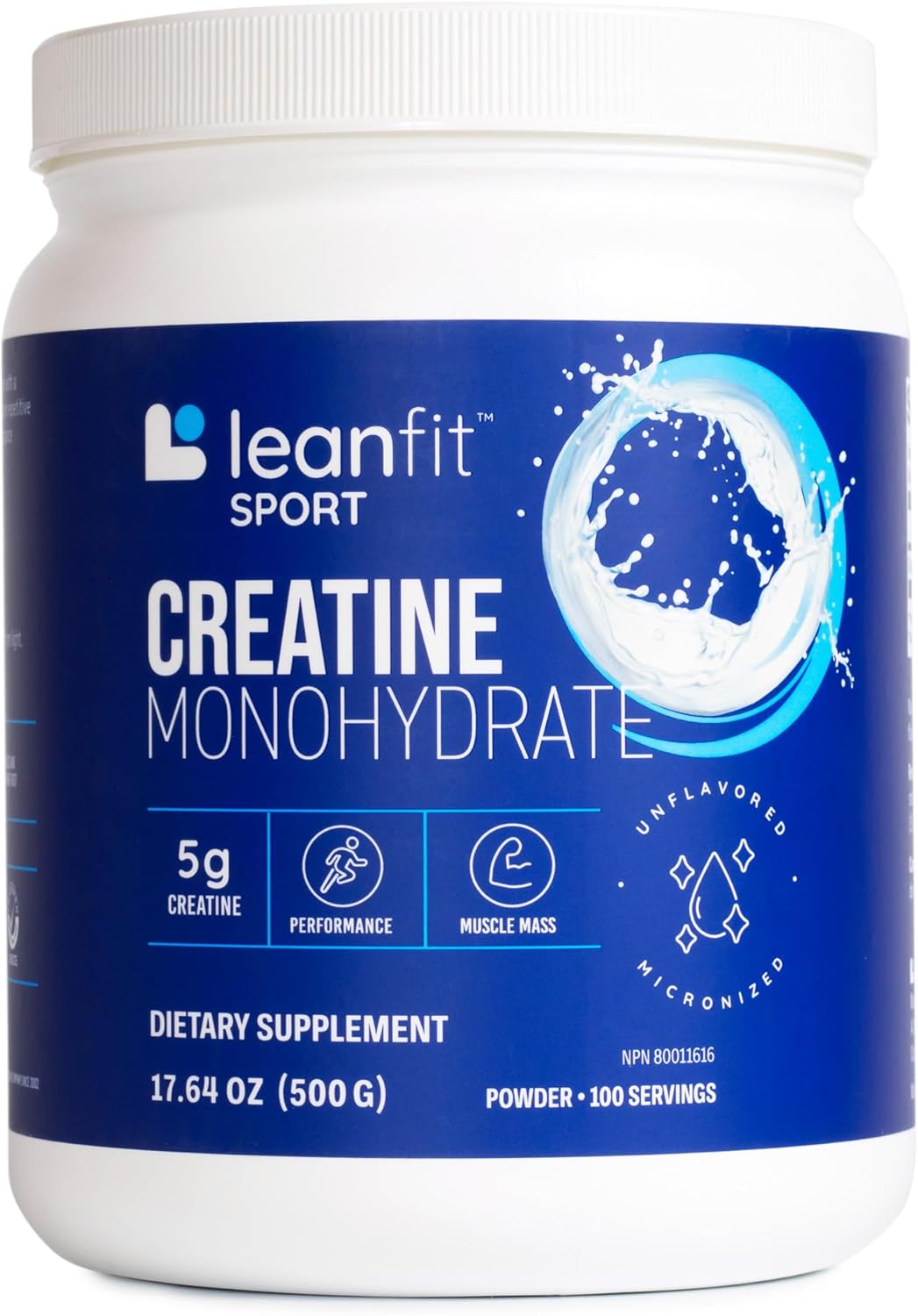 Certified LeanFit Sport Creatine Monohydrate Powder - Unflavored, Micronized & Pharmaceutical Grade, Gluten-Free & Vegan - 5g Creatine Per Serving, 100 Servings, 17.64oz Tub