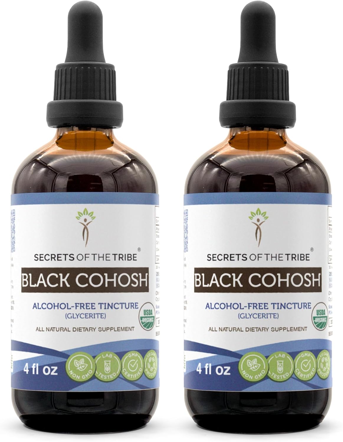 Certified Organic Black Cohosh Extract Drops - Alcohol-Free & High-Potency - 100% Pure Root Extract - 2x4 oz Bottle