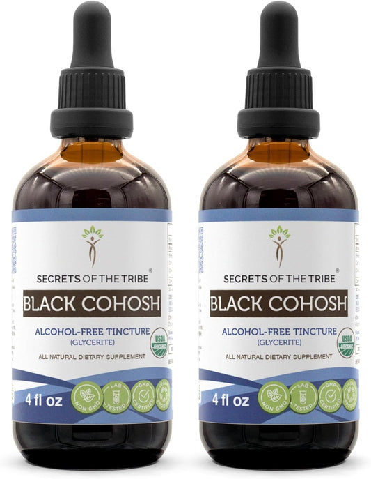 Certified Organic Black Cohosh Extract Drops - Alcohol-Free & High-Potency - 100% Pure Root Extract - 2x4 oz Bottle