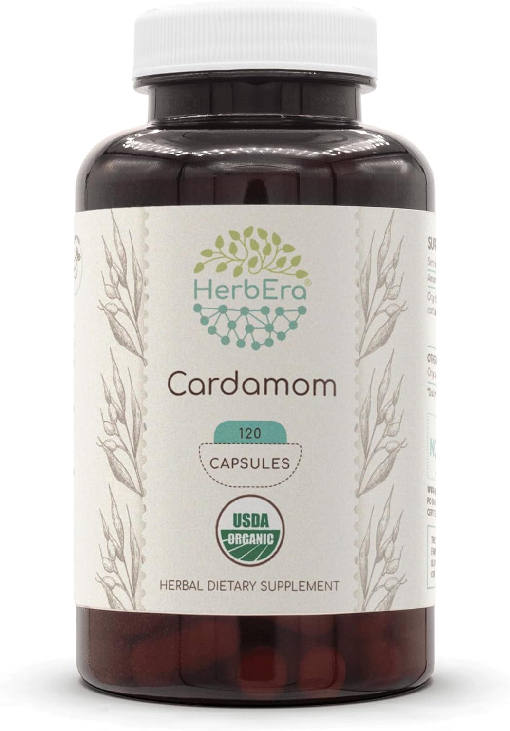 Certified Organic Cardamom Supplement in Vegetarian Capsules - 120 Count