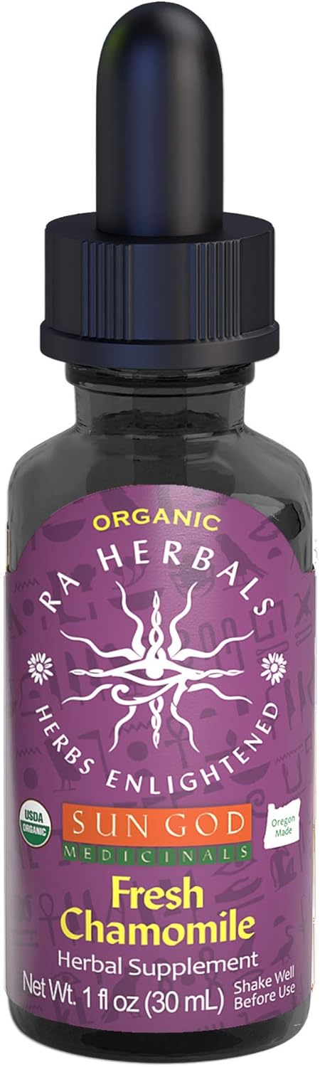 Certified Organic Chamomile Tincture for Relaxation - Sun God Medicinals RA Herbals - 1 oz