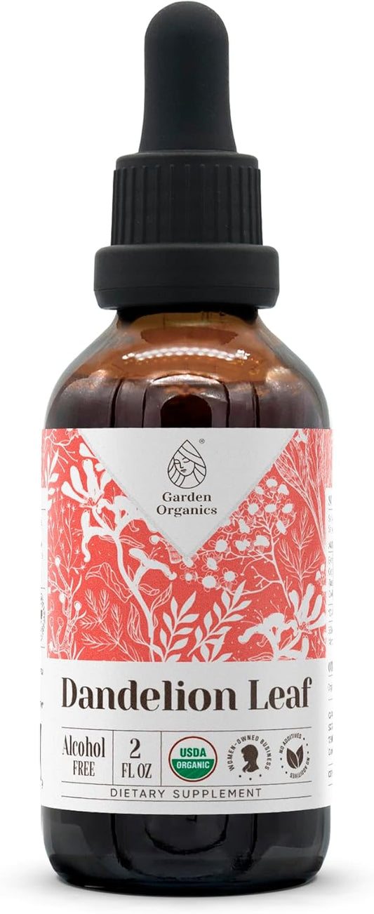 Certified Organic Dandelion Leaf Alcohol-Free Extract Tincture - High-Potency Dietary Supplement for Digestive Health - 2 oz Bottle