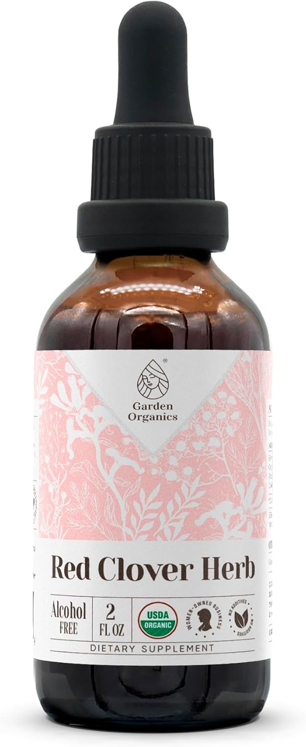 Certified Organic Red Clover Herb Extract - Alcohol-Free Tincture - High-Potency Dietary Supplement - 2 oz Bottle