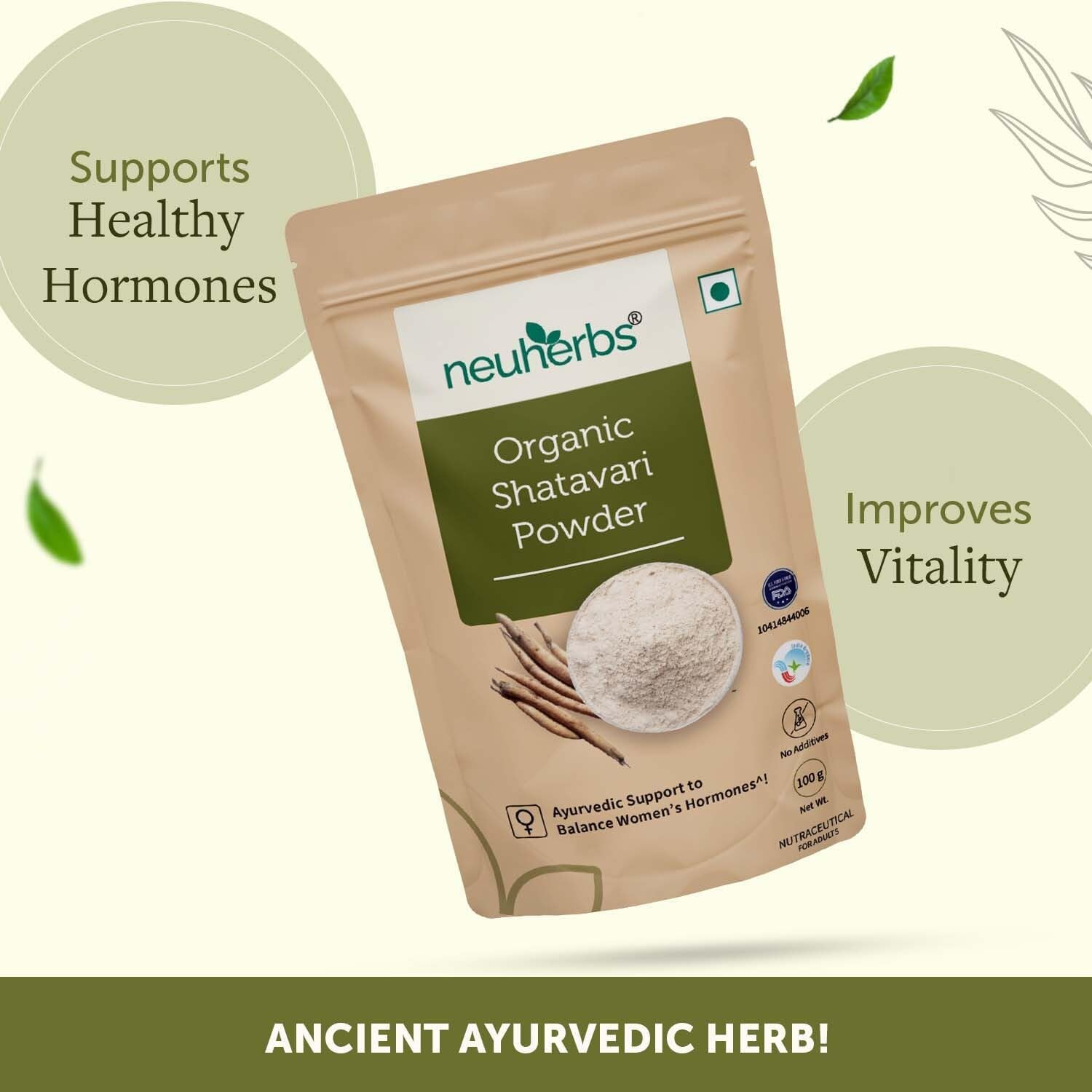 Certified Organic Shatavari Powder for Women's Hormone Balance, Digestion & Reproductive Health - 100g