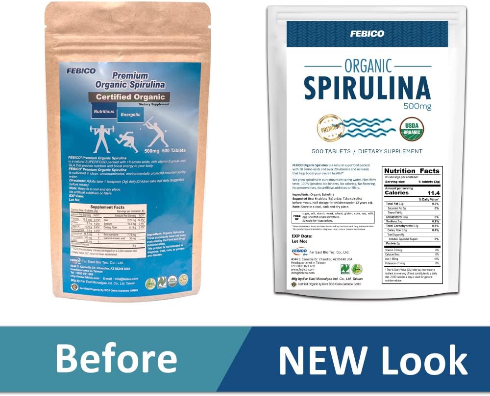 Certified Organic Spirulina Tablets - 250g, 83 Days Supply - Vegan Superfood with Multivitamins, Protein, and Antioxidants