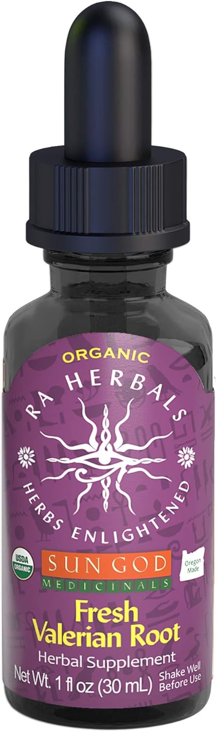 Certified Organic Valerian Root Liquid Extract by Sun God Medicinals Ra Herbals - 1oz Bottle for Relaxation