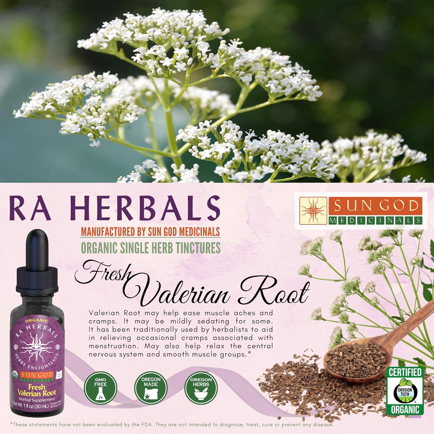Certified Organic Valerian Root Liquid Extract by Sun God Medicinals Ra Herbals - 1oz Bottle for Relaxation