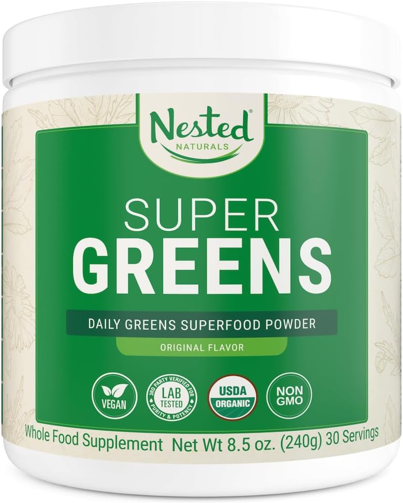 Certified USDA Organic Super Greens Daily Superfood Powder with 20+ Whole Foods, Probiotics, Fiber & Enzymes - Original Flavour, 30 Servings