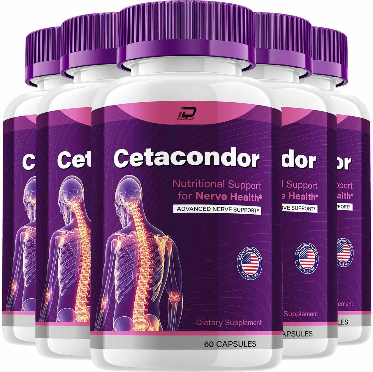 Cetacondor Nerve Health and Brain Support Supplement - Advanced Nootropic Formula for Focus and Cognitive Support - 5 Pack with 300 Capsules