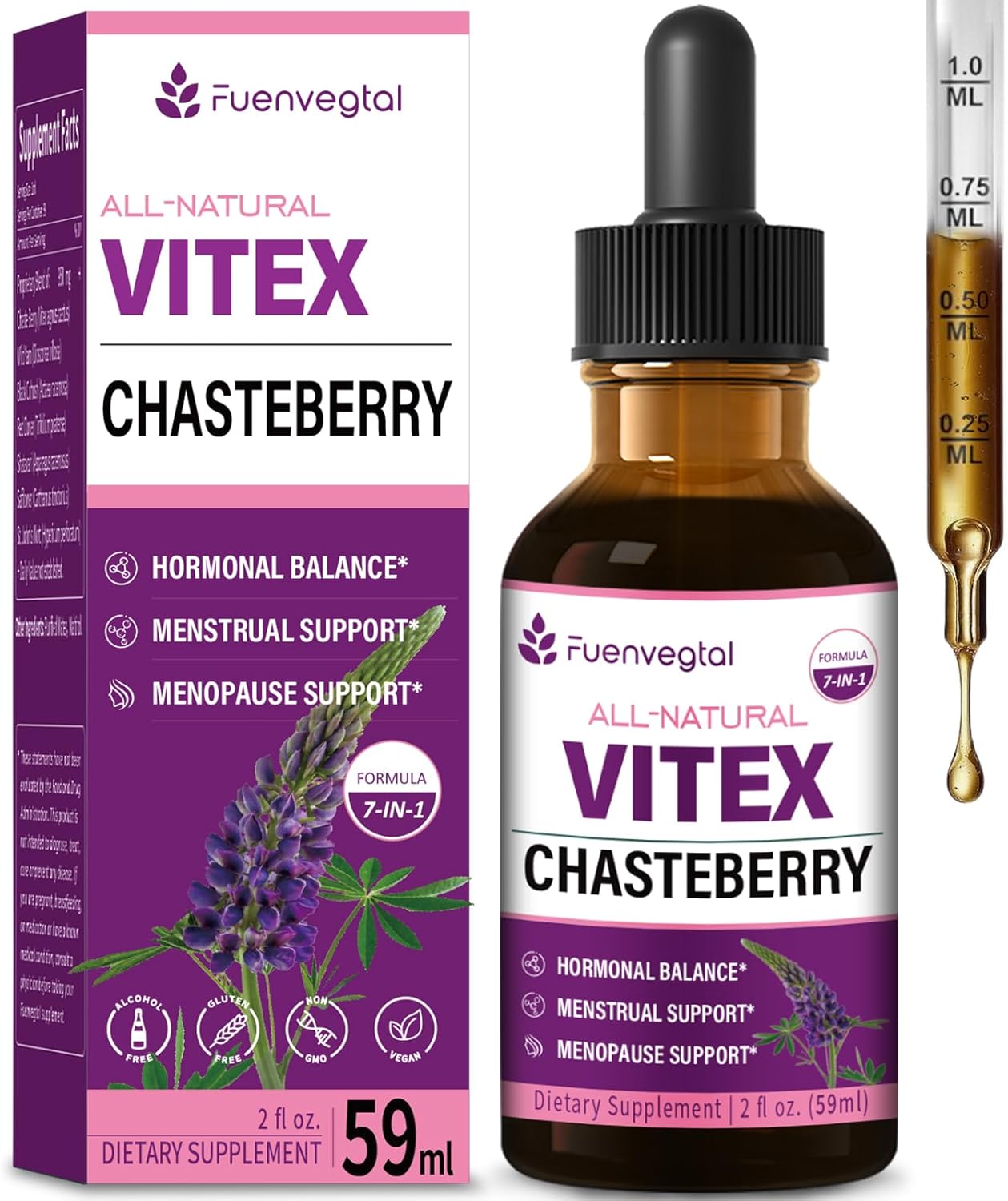 Chaste Berry Herbal Extract Drops for Hormonal Balance & Menstrual Support - 2oz