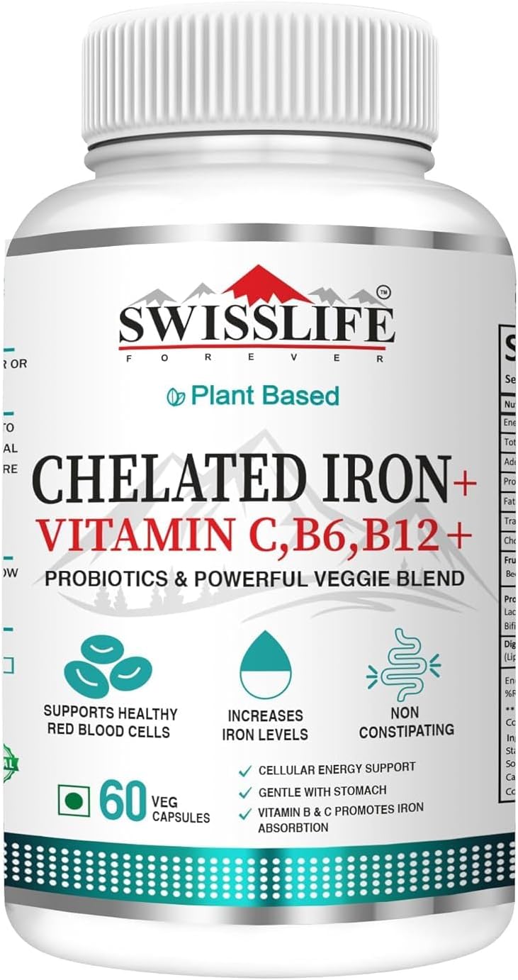 Chelated Iron Folic Acid Tablets with Probiotics and Vitamins - 60 Veg Tablets