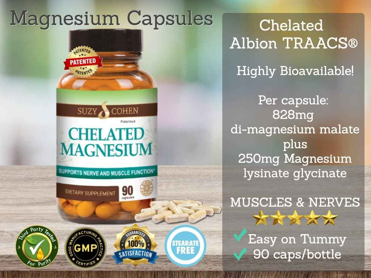 Chelated Magnesium Capsules - Supports Nerve and Muscle Function - 90 Capsules - by Suzy Cohen, RPh