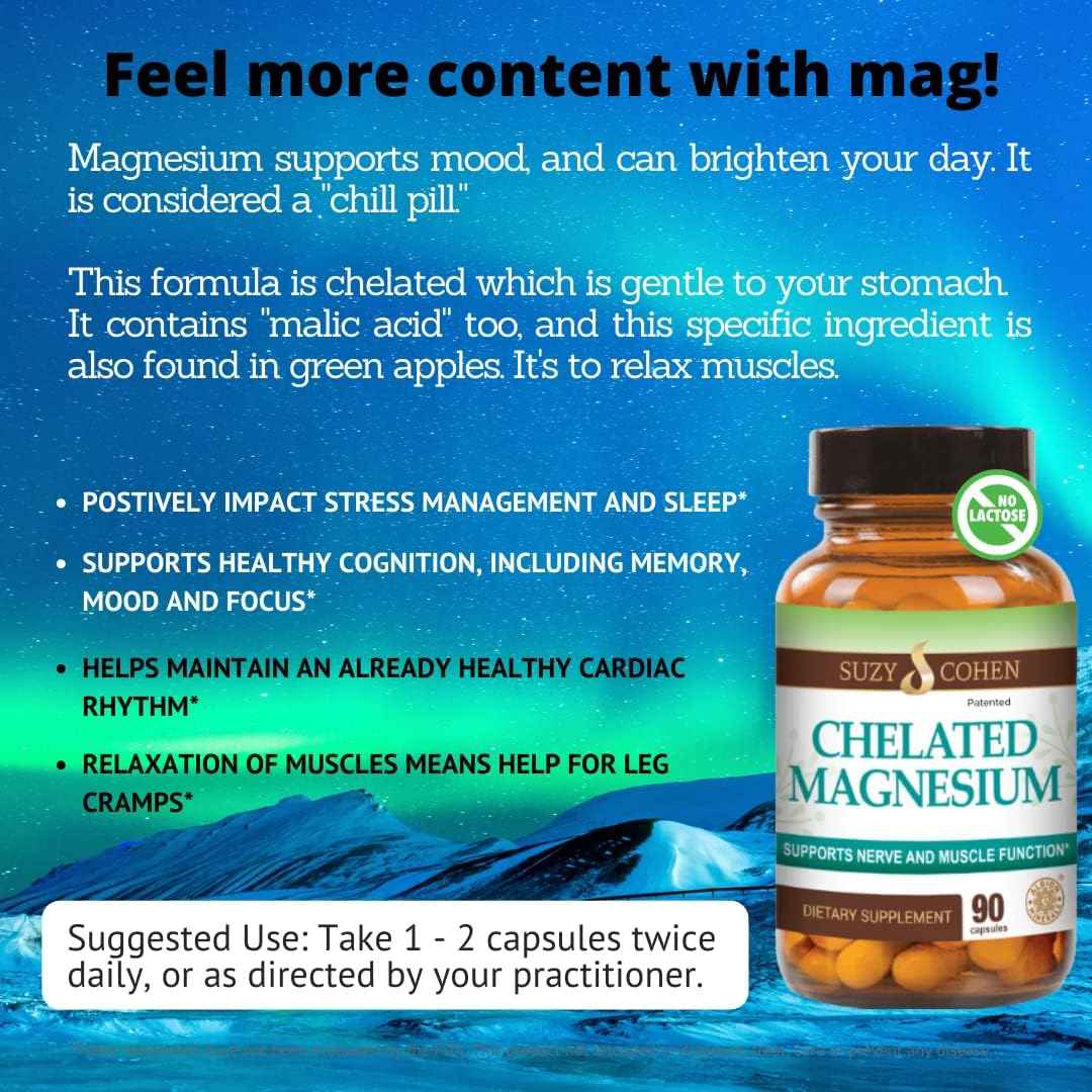 Chelated Magnesium Capsules - Supports Nerve and Muscle Function - 90 Capsules - by Suzy Cohen, RPh