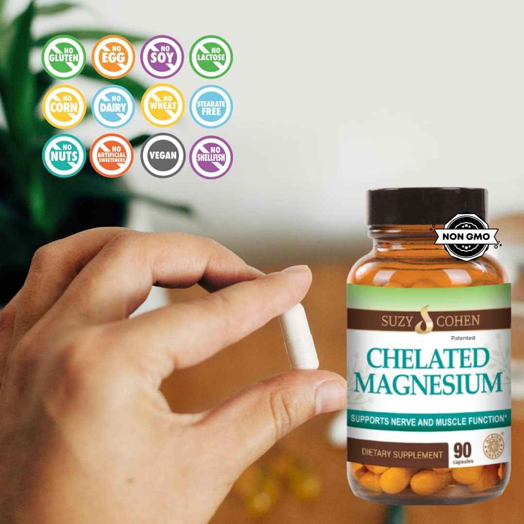 Chelated Magnesium Capsules - Supports Nerve and Muscle Function - 90 Capsules - by Suzy Cohen, RPh